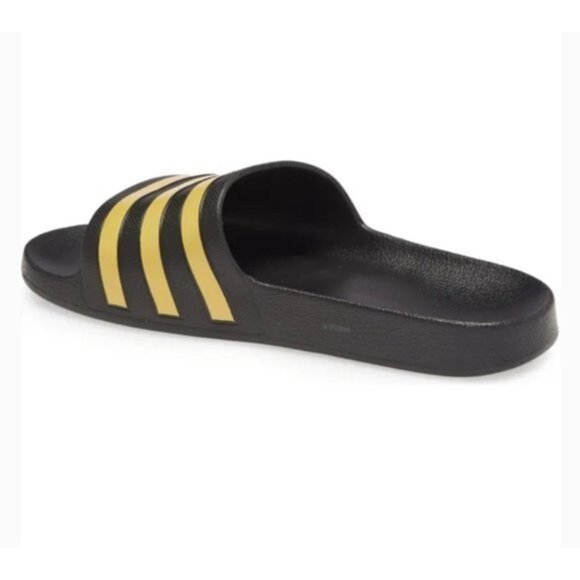 Adidas- Black/Gold Striped Slides Size 7 NEW - Picture 3 of 8